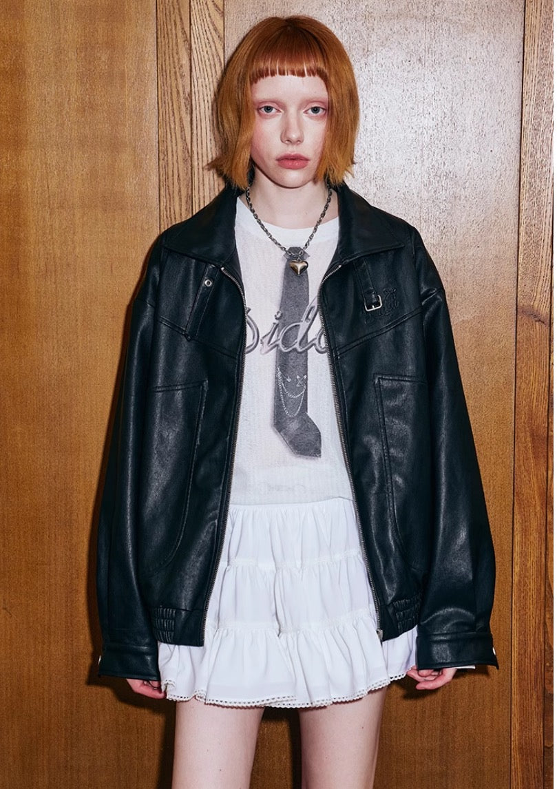 DIDDIMODA ネクタイ柄プリント シースルー長袖トップス