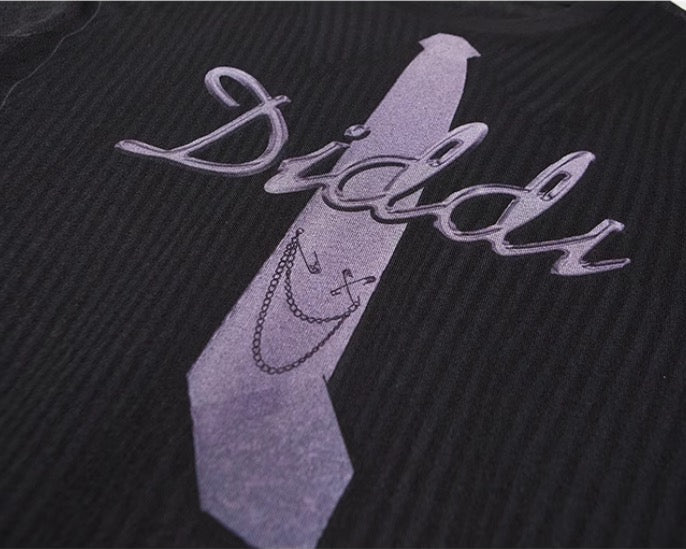 DIDDIMODA ネクタイ柄プリント シースルー長袖トップス