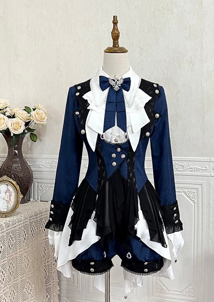 Spider Web Jacquard Prince Lolita Set Up with Frilled Hemline