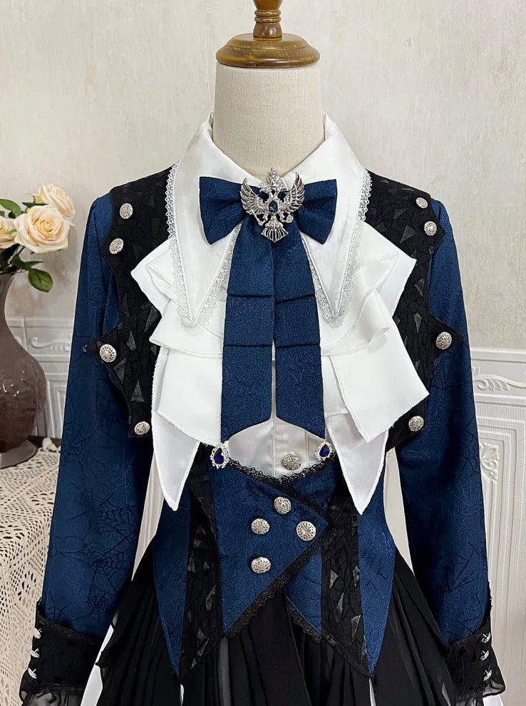 Spider Web Jacquard Prince Lolita Set Up with Frilled Hemline