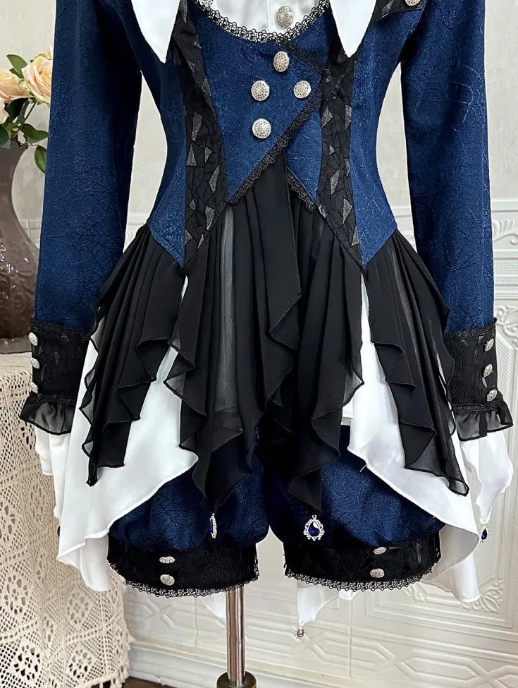 Spider Web Jacquard Prince Lolita Set Up with Frilled Hemline