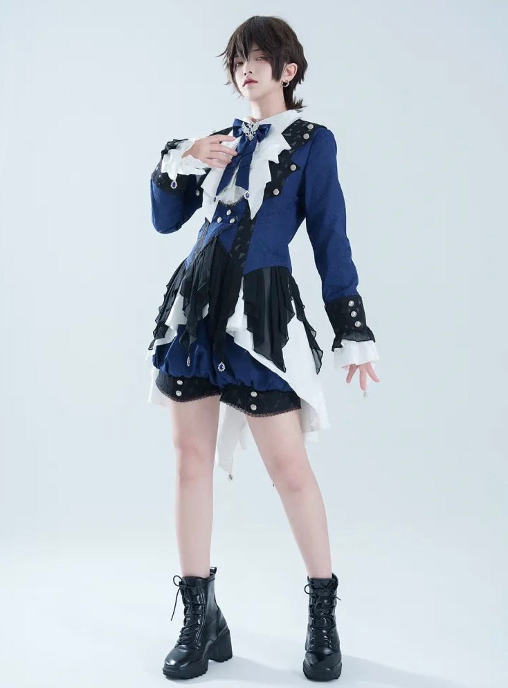 Spider Web Jacquard Prince Lolita Set Up with Frilled Hemline