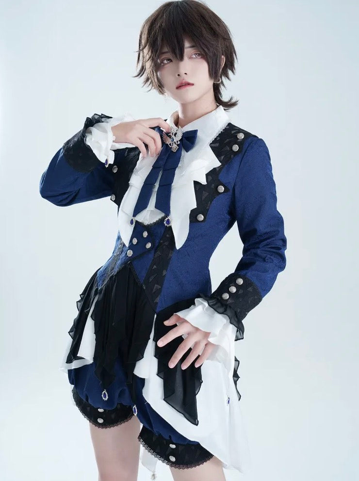 Spider Web Jacquard Prince Lolita Set Up with Frilled Hemline