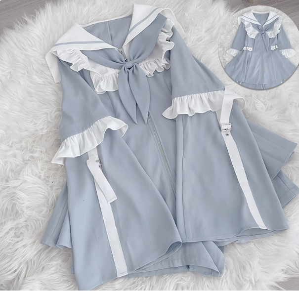 ★Immediate delivery★XL Domestic shipping in stock! Sailor collar hoodie top and shorts set up long sleeve and short sleeve, 2way