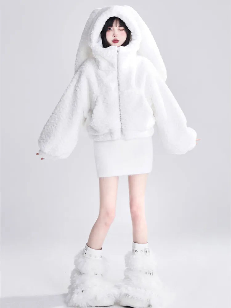 11SHOP97 もこもこウサギ耳ボアコート 天使界隈アウター