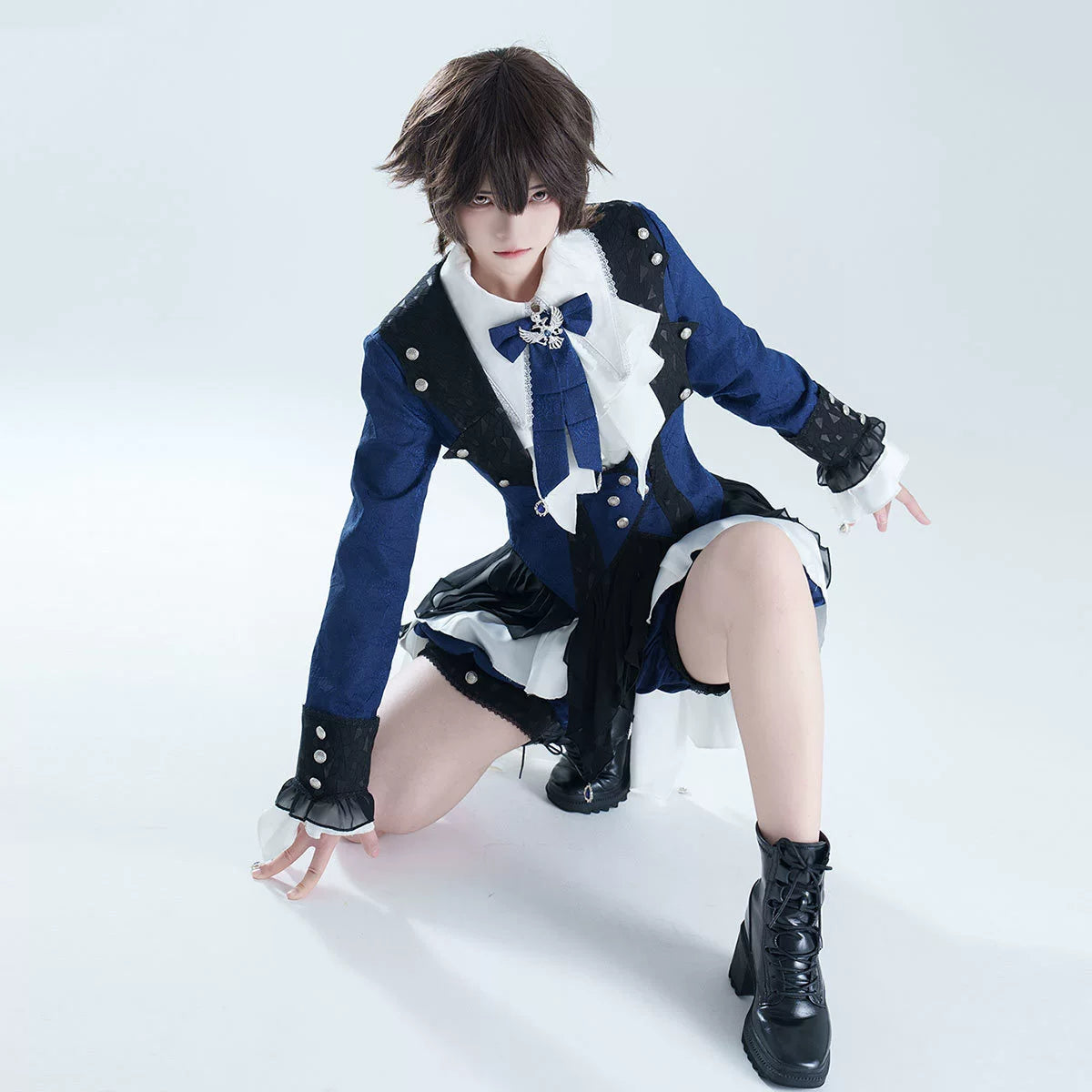 Spider Web Jacquard Prince Lolita Set Up with Frilled Hemline