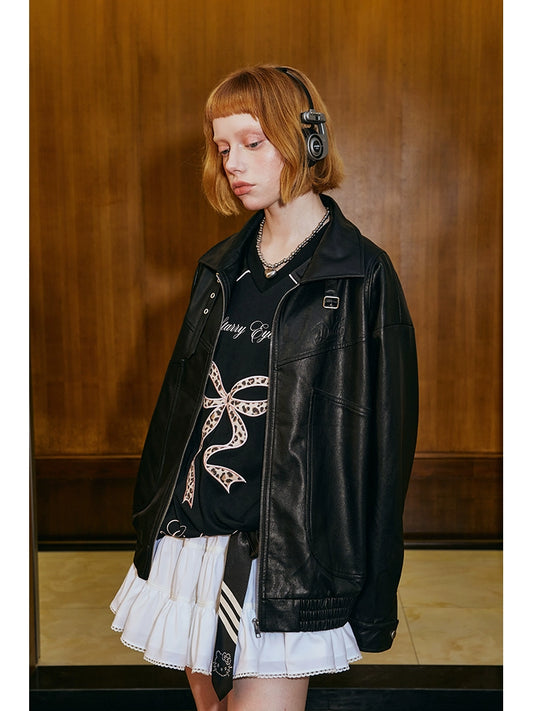 DIDDIMODA Ribbon Embossed Leather Jacket