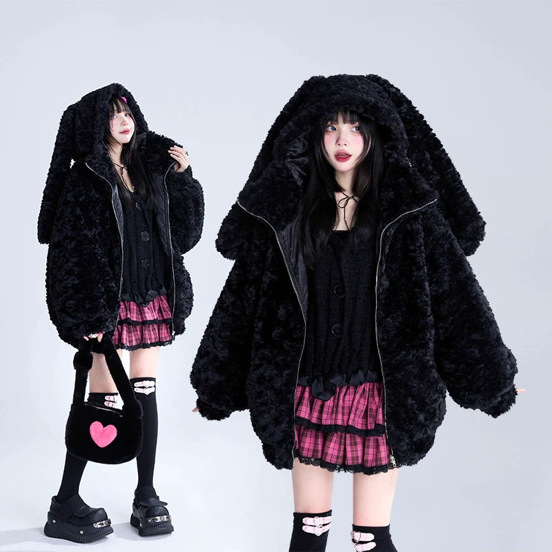 11SHOP97 もこもこウサギ耳ボアコート 天使界隈アウター