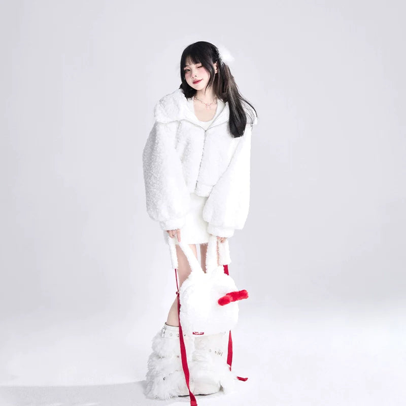 11SHOP97 もこもこウサギ耳ボアコート 天使界隈アウター