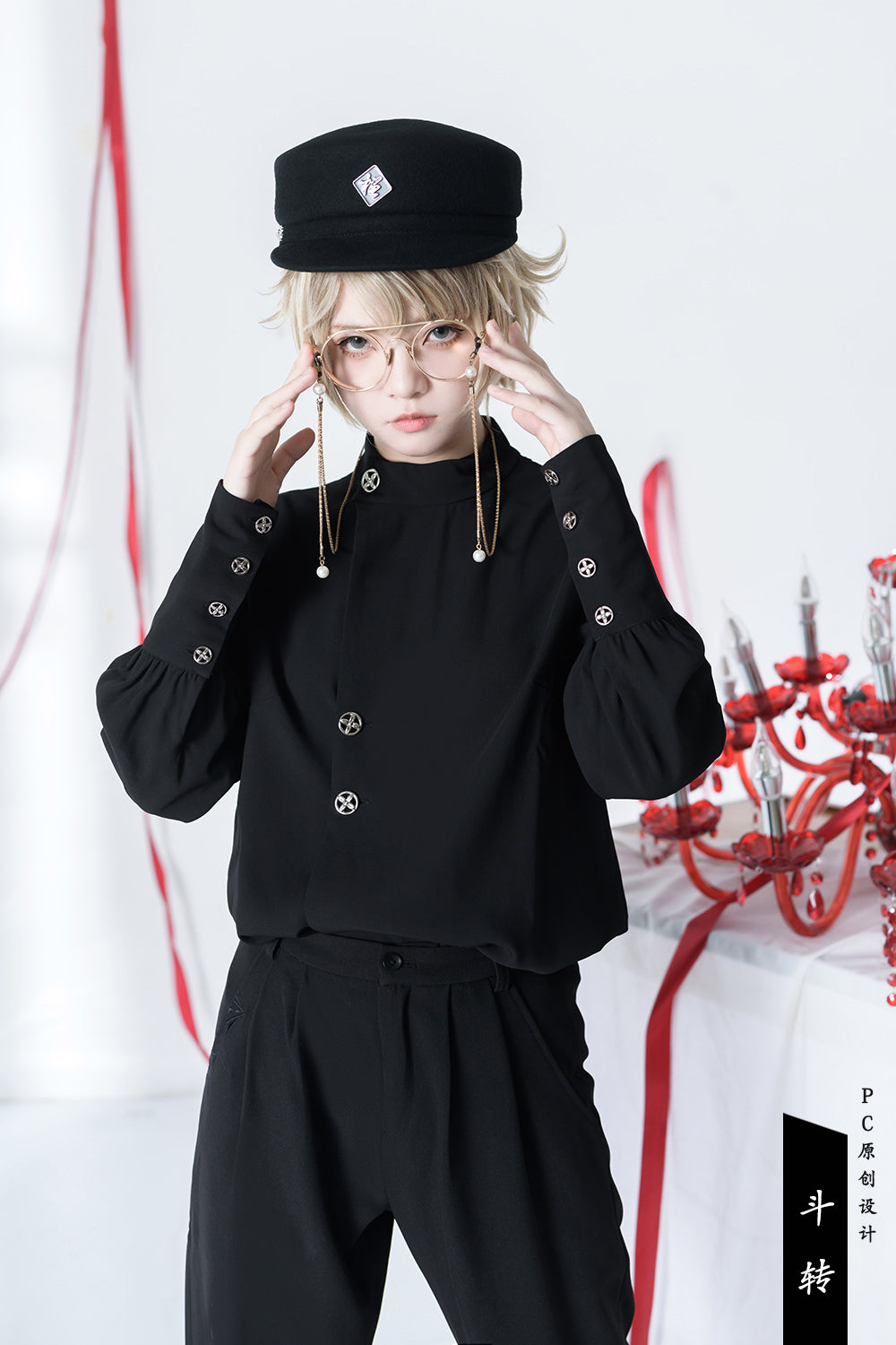 黒皇子 刺繍入りノースリーブラウンドネック 少年装