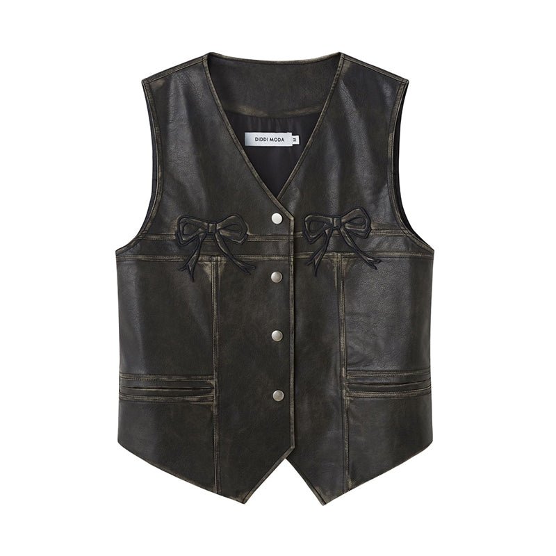 DIDDI MODA アンティックレザー リボンモチーフのレトロベスト - grimoire