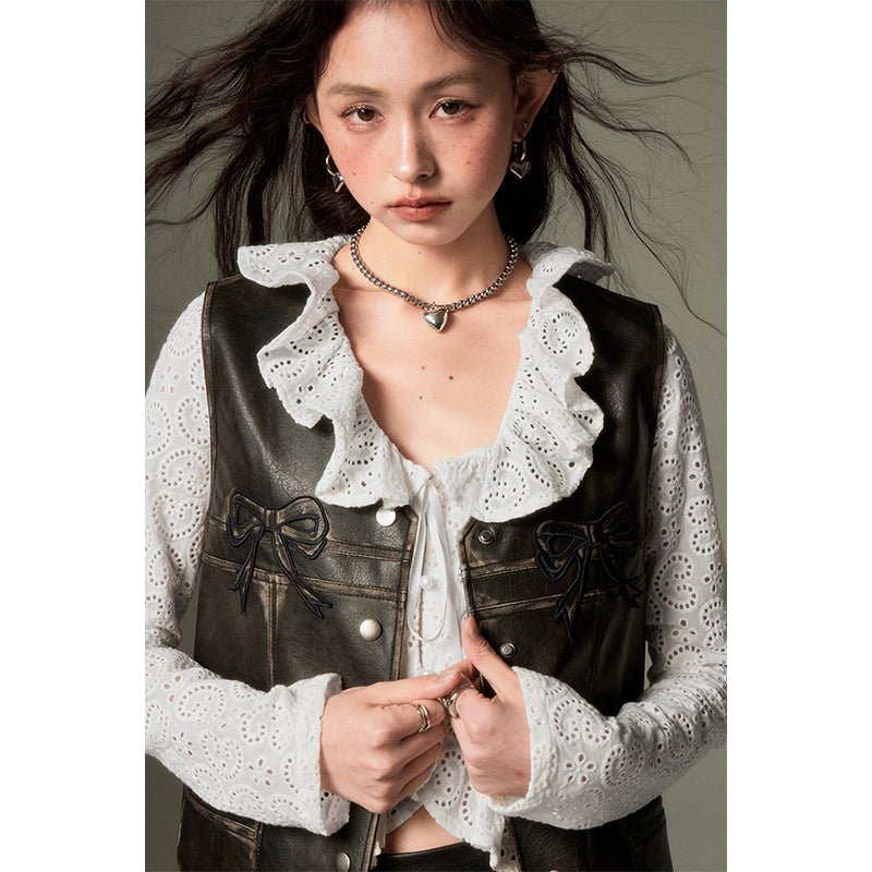 DIDDI MODA アンティックレザー リボンモチーフのレトロベスト - grimoire