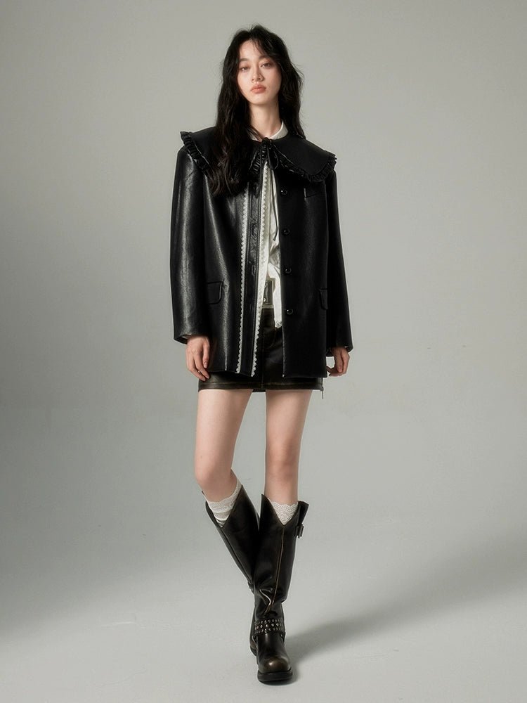 DIDDI MODA 甘くてクールな2WAY レザージャケット ビッグカラー - grimoire