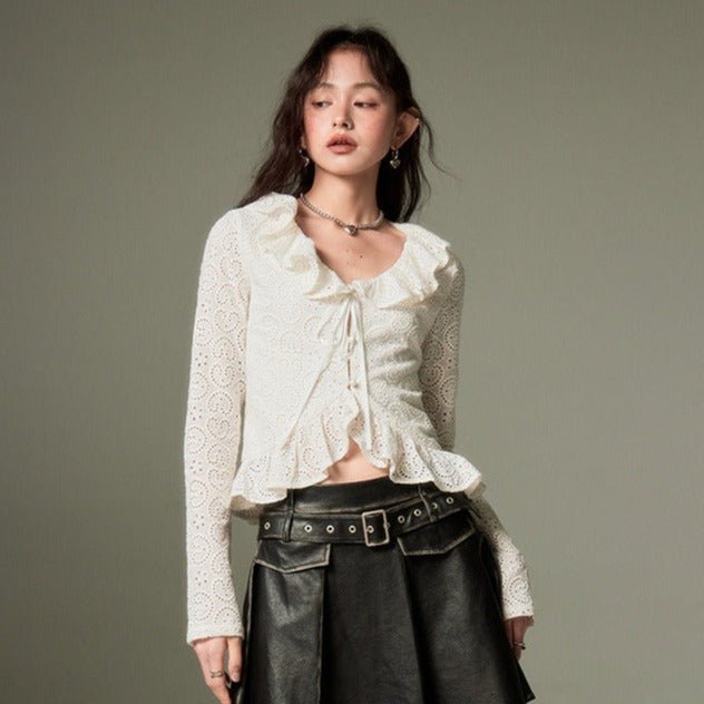 DIDDI MODA フリル襟のフレンチレースシャツ 長袖トップス - grimoire