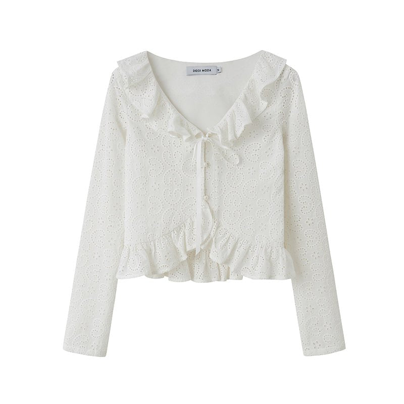 DIDDI MODA フリル襟のフレンチレースシャツ 長袖トップス - grimoire