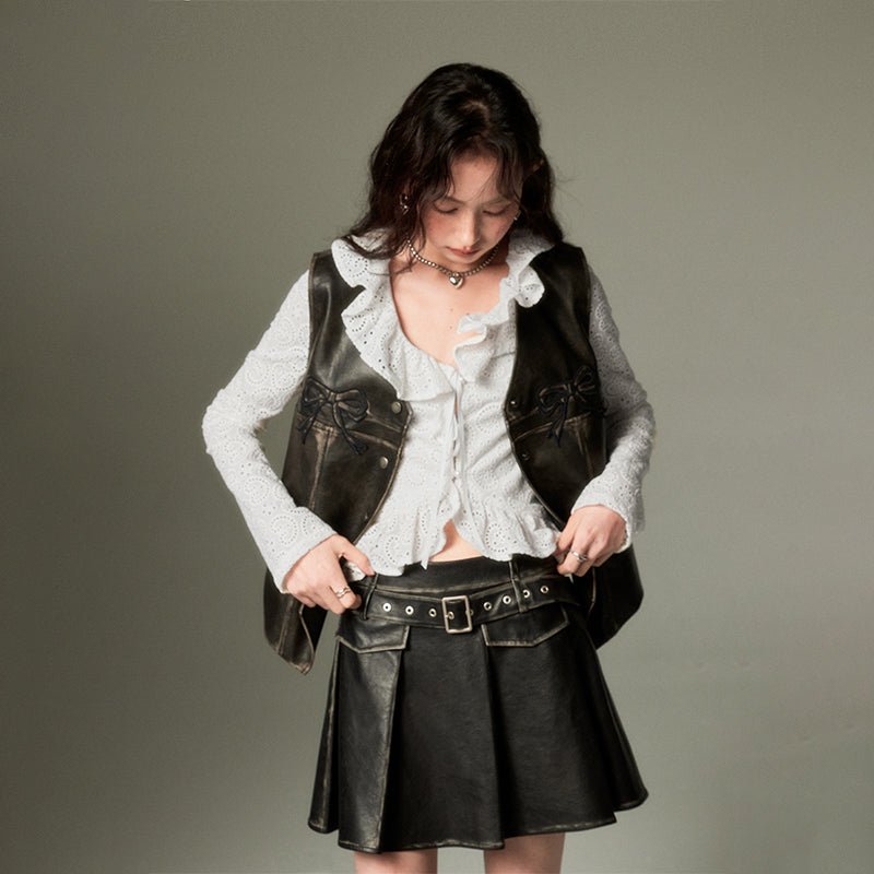 DIDDI MODA アンティックレザー リボンモチーフのレトロベスト - grimoire