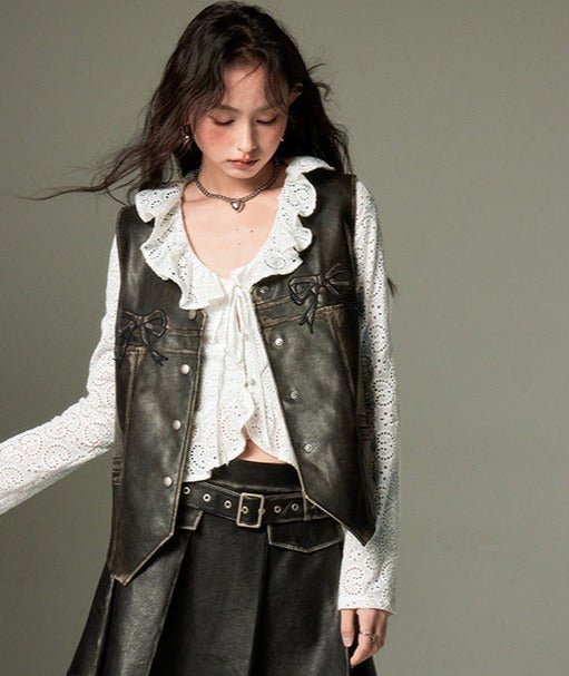 DIDDI MODA アンティックレザー リボンモチーフのレトロベスト - grimoire