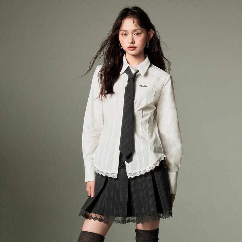 DIDDI MODA 海外ガール風Y2Kレースシャツ カレッジスタイル 長袖 - grimoire