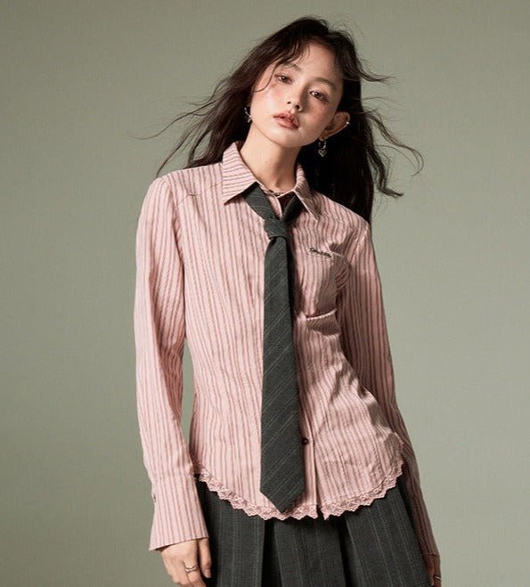 DIDDI MODA 海外ガール風Y2Kレースシャツ カレッジスタイル 長袖 - grimoire