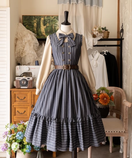 Forest Wardrobe クラシカルジャンパースカート(グレーストライプ) 貴族風 - grimoire