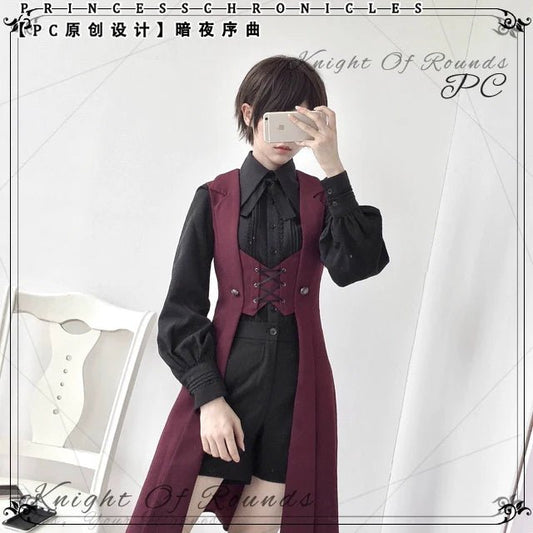 ★即納★ 貴族のレースアップロングジレ 黒Mサイズ ワインレッド Lサイズ - grimoire