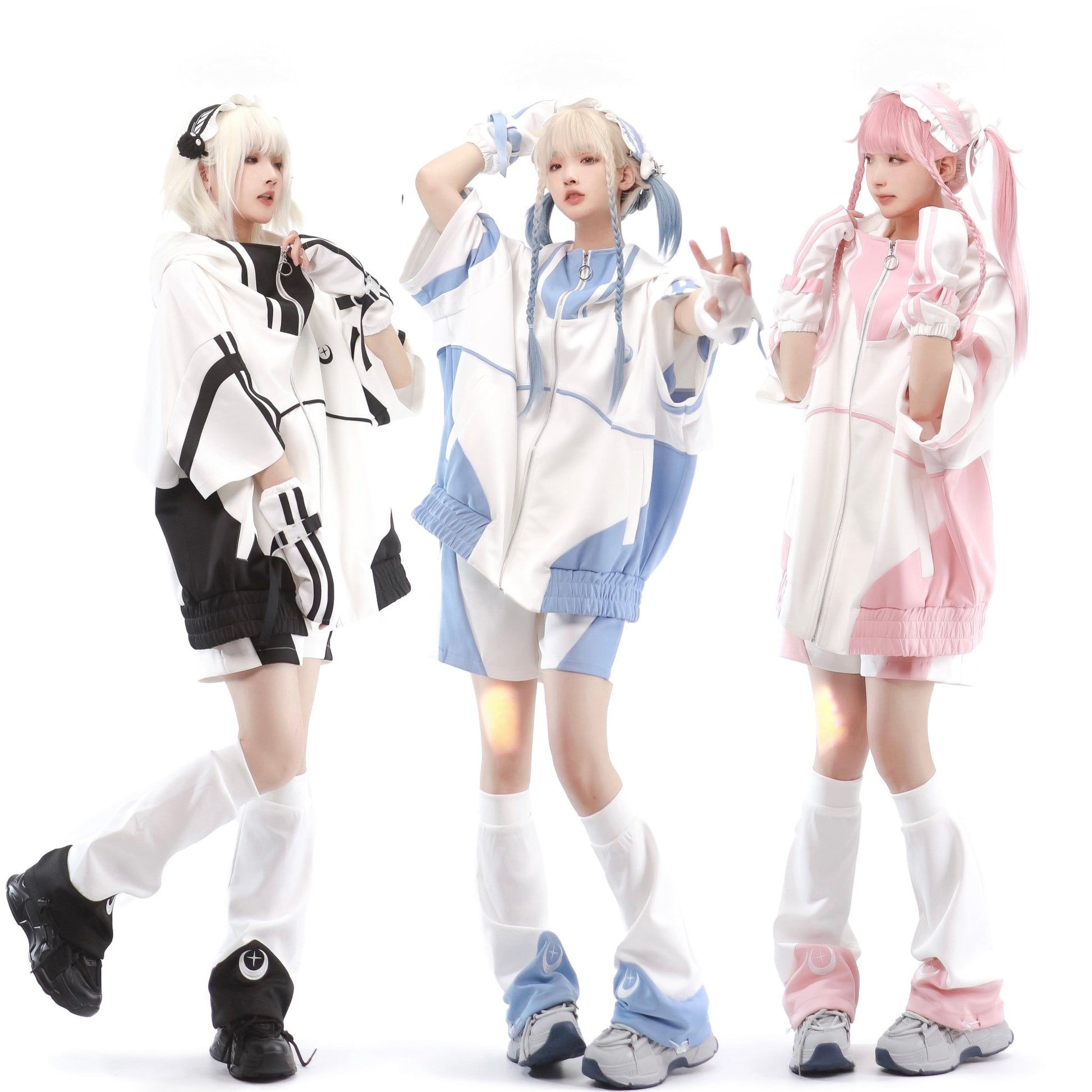 天使界隈 サブカル天使 月と星が煌めくサイバー風 半袖ジャージセットアップ 水色界隈 - grimoire