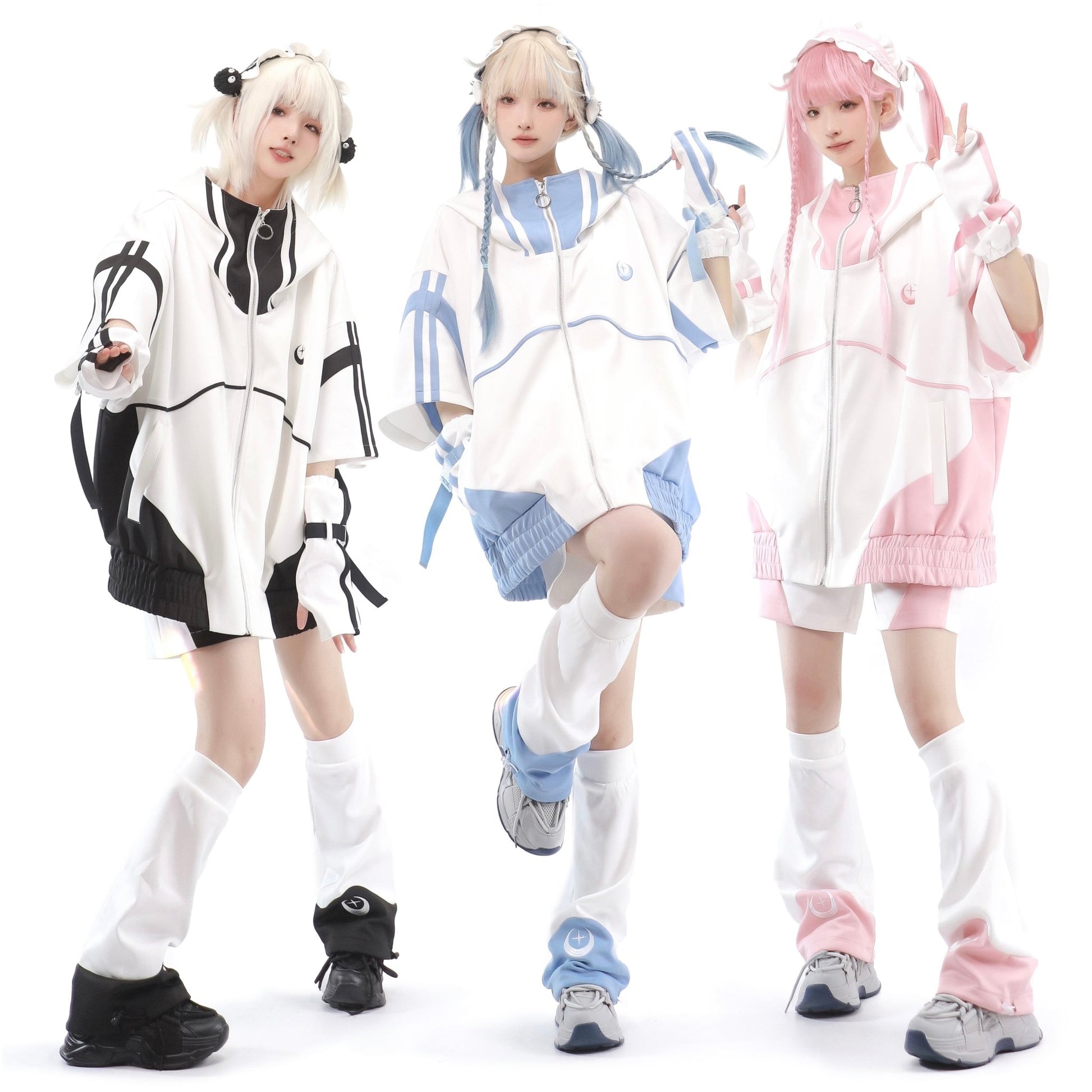 天使界隈 サブカル天使 月と星が煌めくサイバー風 半袖ジャージセットアップ 水色界隈 - grimoire