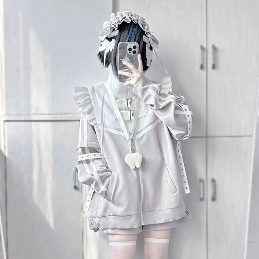 天使界隈  天使のうさみみ サブカルジャージパーカー グレー - grimoire