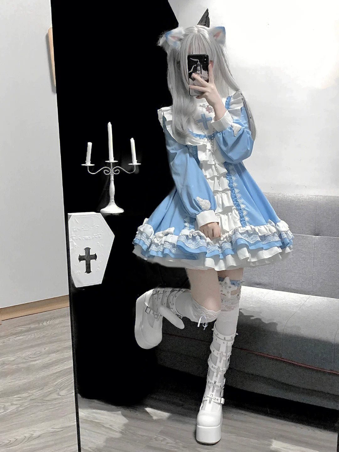天使界隈 ゴシック修道女風ワンピース 水色界隈 - grimoire