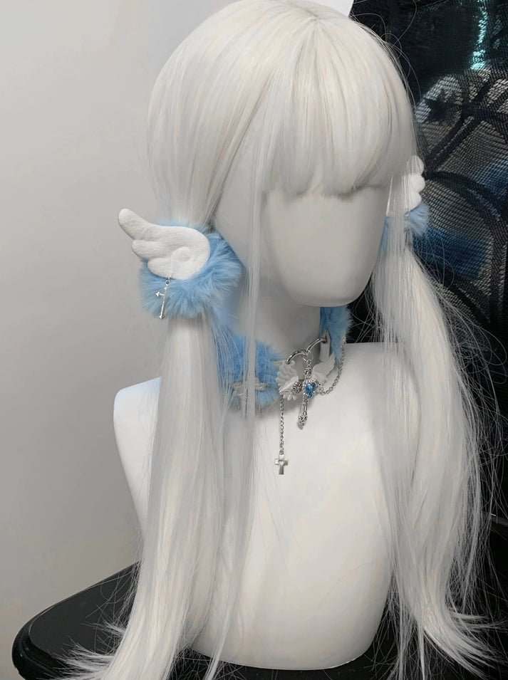 天使界隈 水色界隈 天使の羽とファーのヘアゴム - grimoire