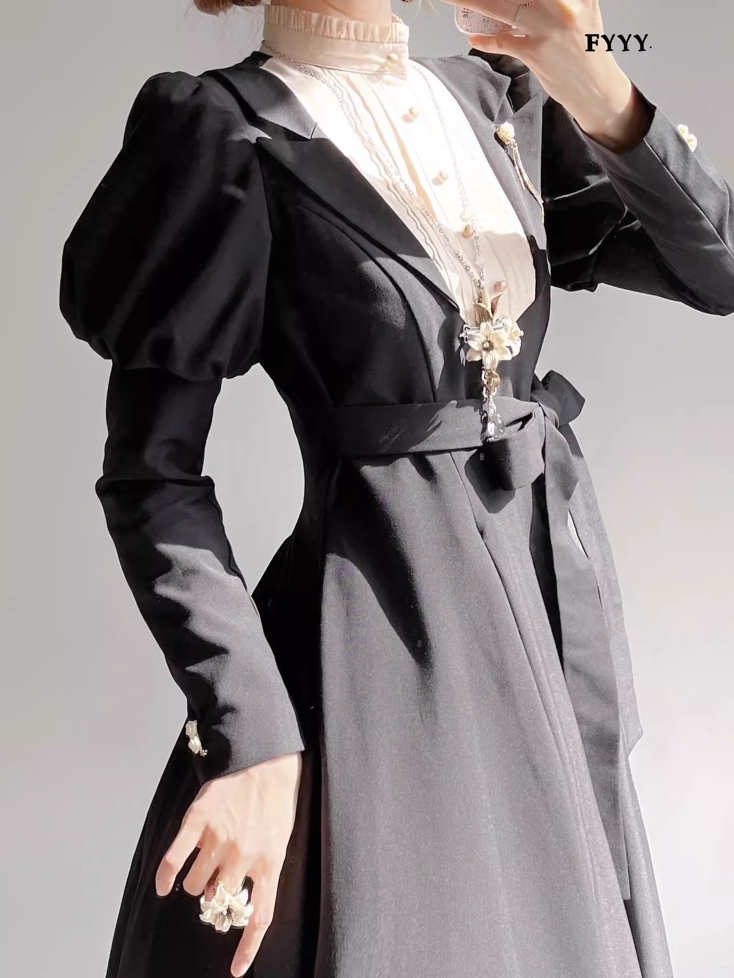 Classical Lolita Black Stand Blouse Layered Dress – grimoire