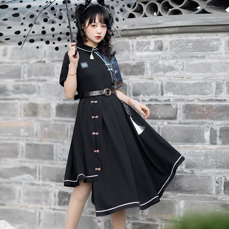 暗闇に花咲くアシンメトリーチャイナワンピースドレス - grimoire