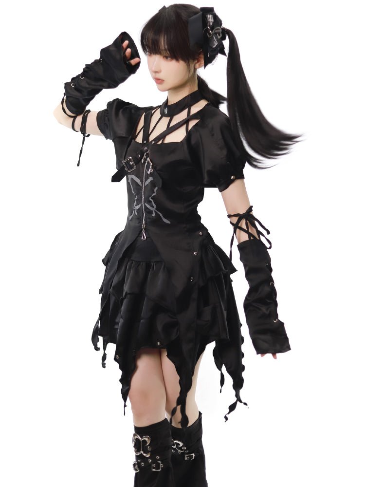 サイバーパンク バタフライプリント イレギュラーヘムセットアップ - grimoire