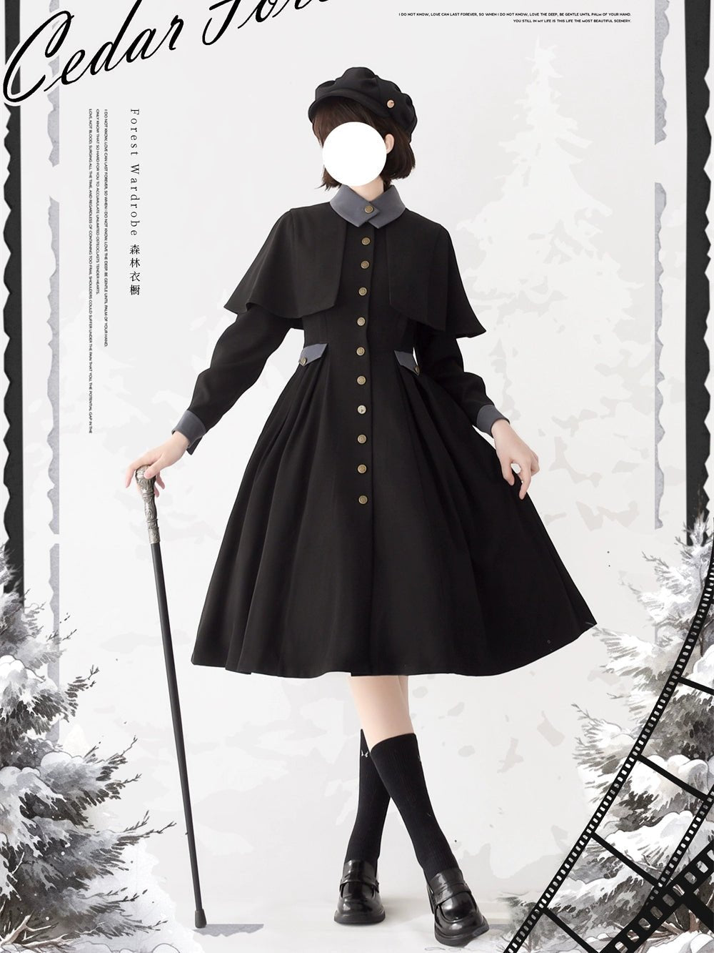 レトロクラシック ケープ付きワンピースドレス - grimoire