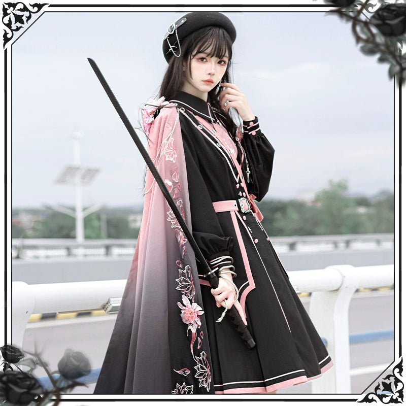 暗闇に咲く夜桜のミリタリーロリータワンピース 外套セットアップ - grimoire