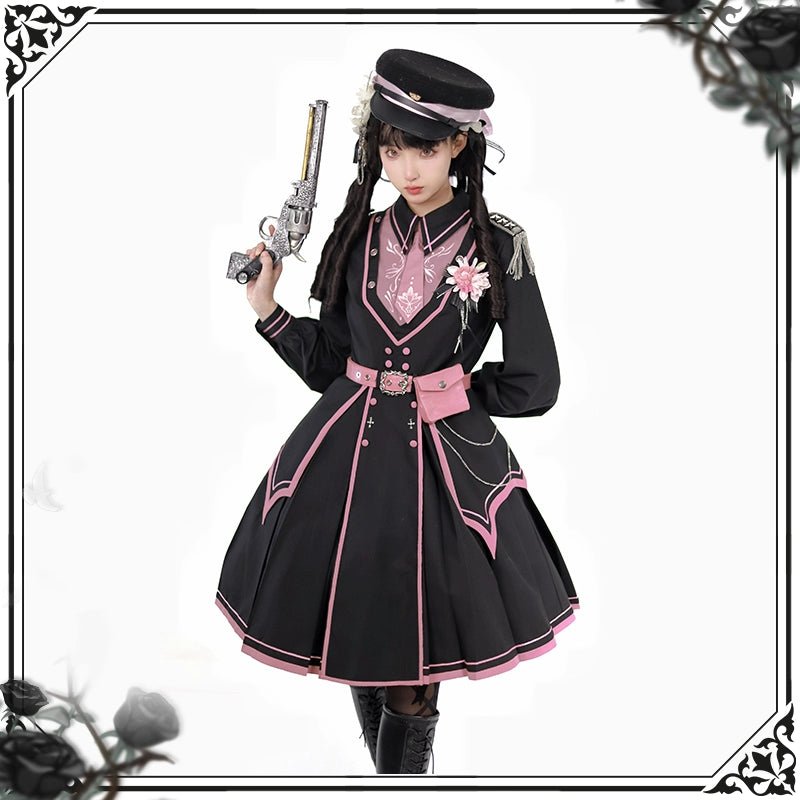 暗闇に咲く夜桜のミリタリーロリータワンピース 外套セットアップ - grimoire