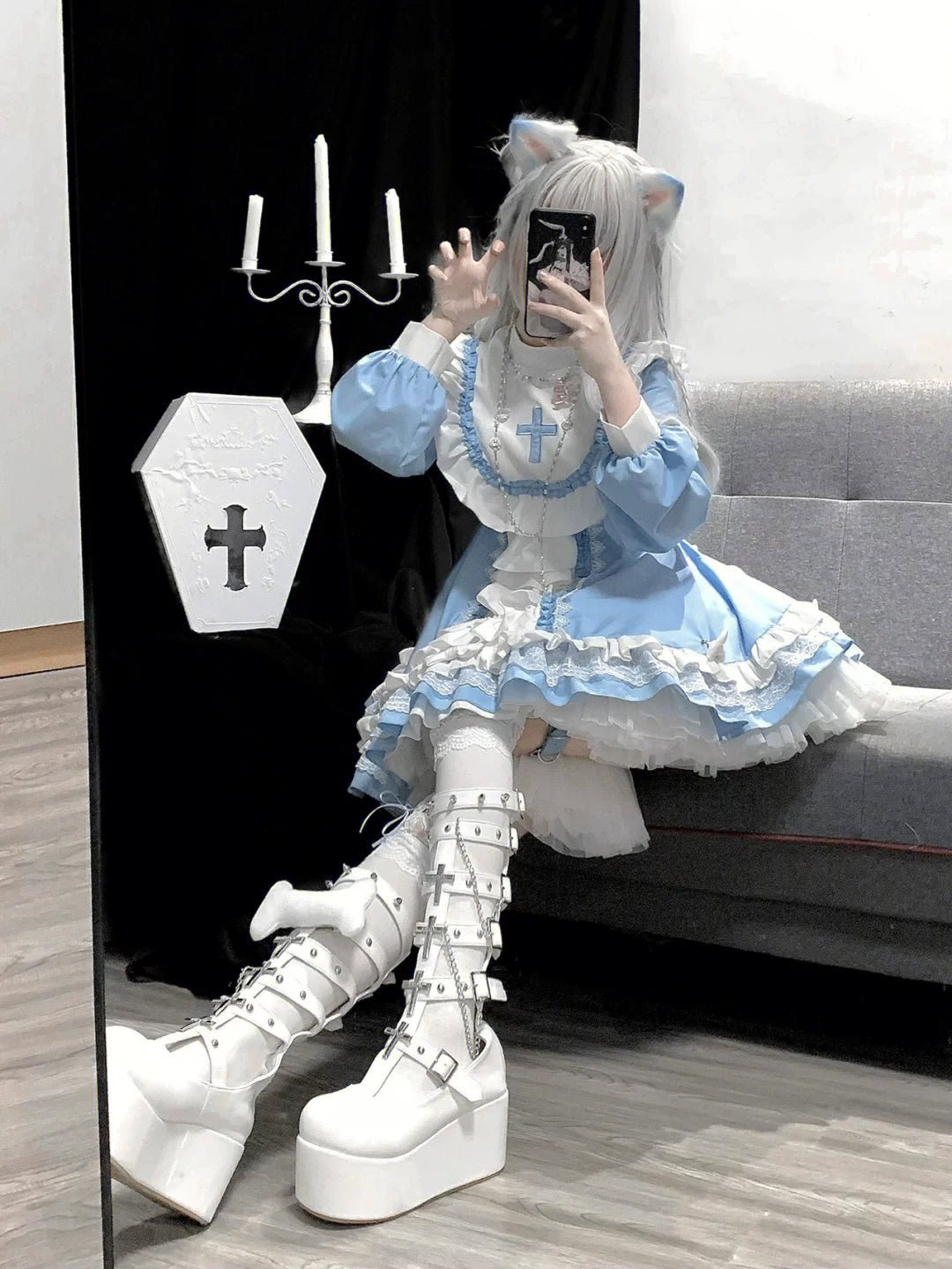 天使界隈 ゴシック修道女風ワンピース 水色界隈 - grimoire