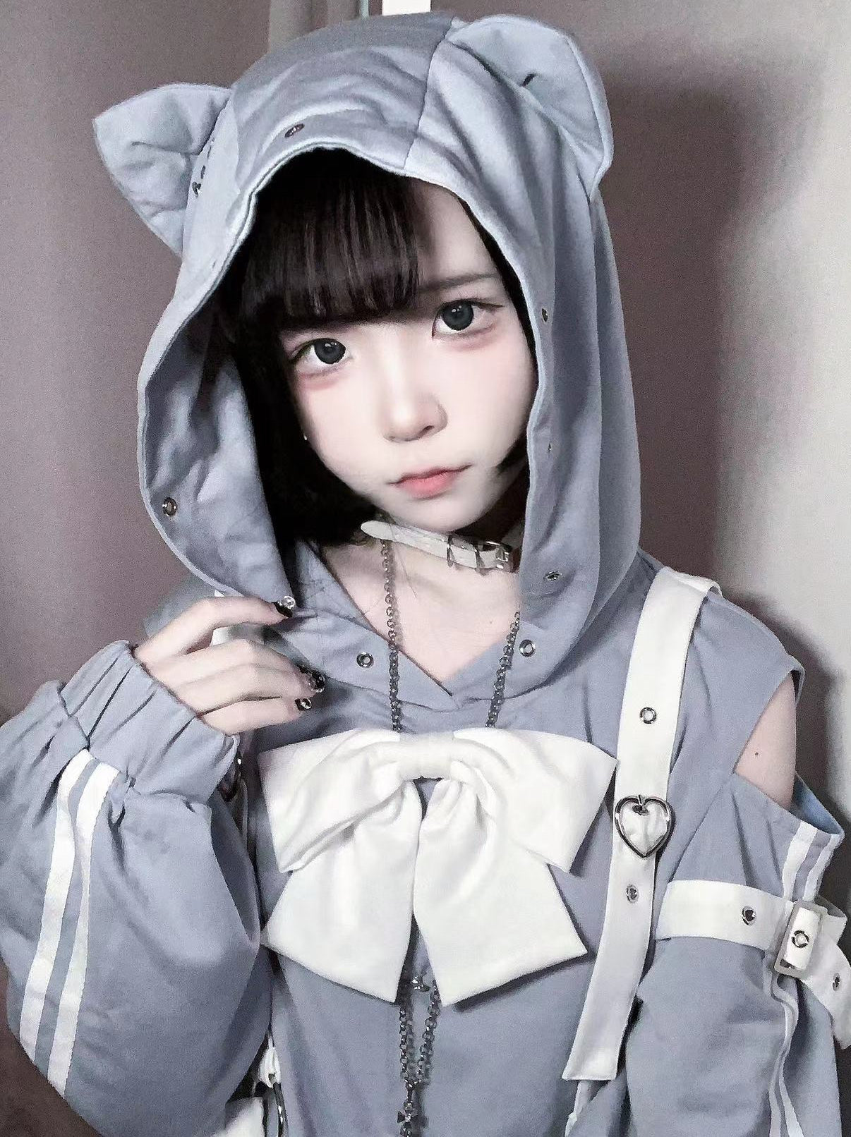 無垢なこねこの、ねこみみオーバーサイズパーカー 水色界隈 天使界隈 サブカル系 - grimoire