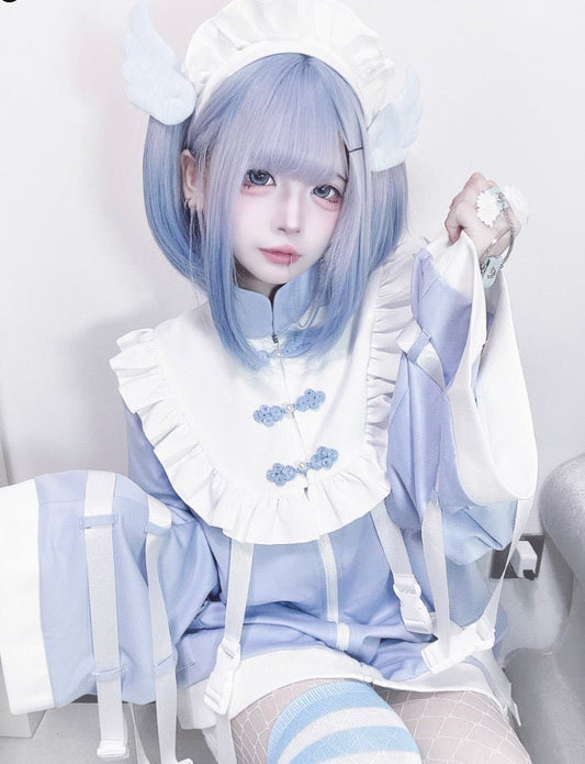 サブカルチャイナ チャイナ天使界隈 水色界隈と蛍光グリーンジャケット セットアップ - grimoire