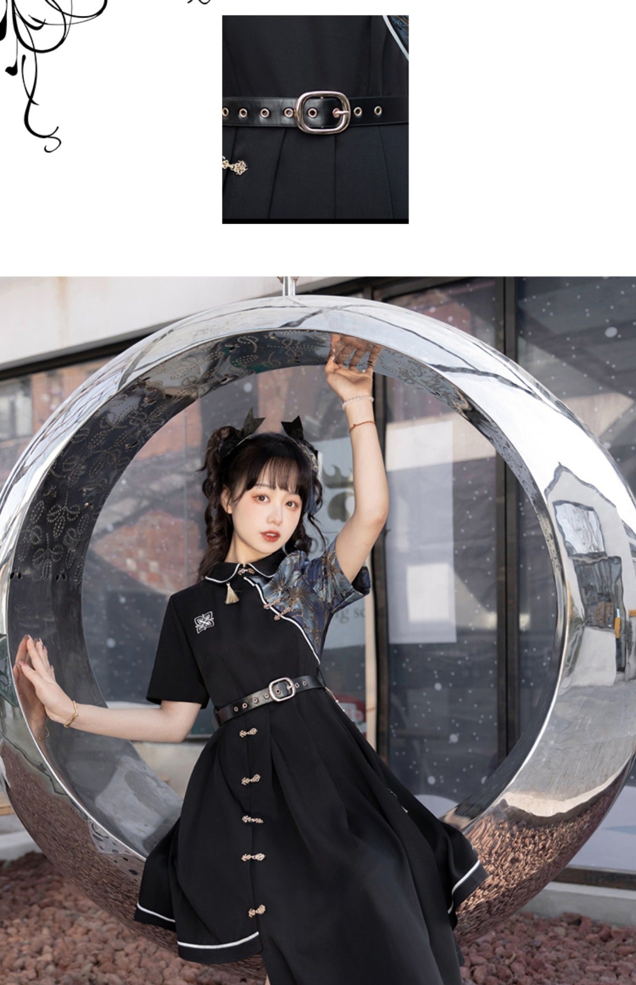 暗闇に花咲くアシンメトリーチャイナワンピースドレス - grimoire