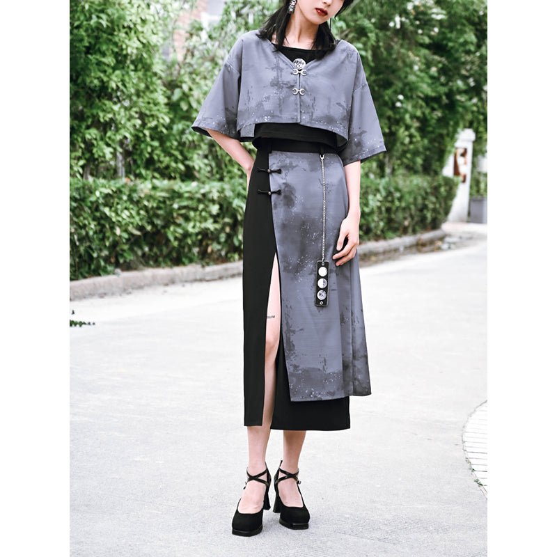 Kokaisha] Chinese style ink painting retro set China long tight skirt –  grimoire