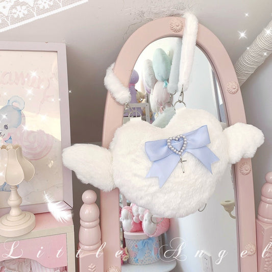 天使界隈 もこもこ天使の羽付き ハートのミニリュック - grimoire