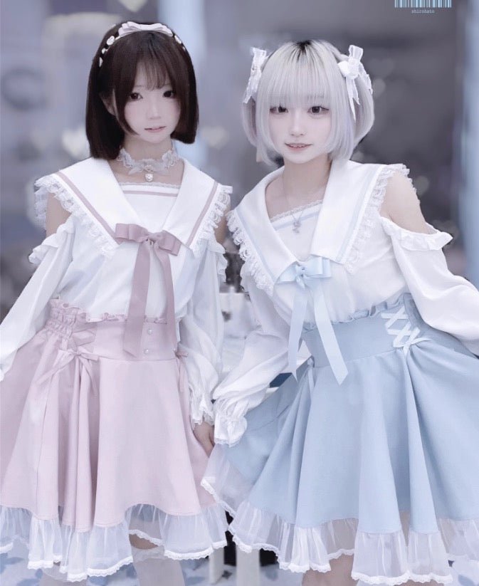 セーラーカラーオフショルダーシャツ&スカート - grimoire