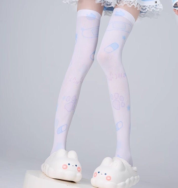 天使界隈 ゴーストキャット総柄ニーハイソックス - grimoire