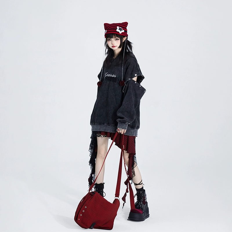 ピグメント加工 プルオーバー刺繍入りスリーブ取り外し可能 - grimoire