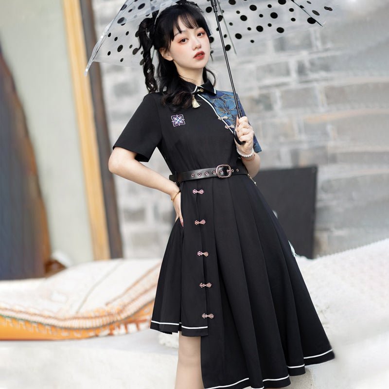 暗闇に花咲くアシンメトリーチャイナワンピースドレス - grimoire