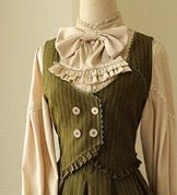 英国令嬢のハイウエストスカートとベスト ハイネックリボンブラウス - grimoire
