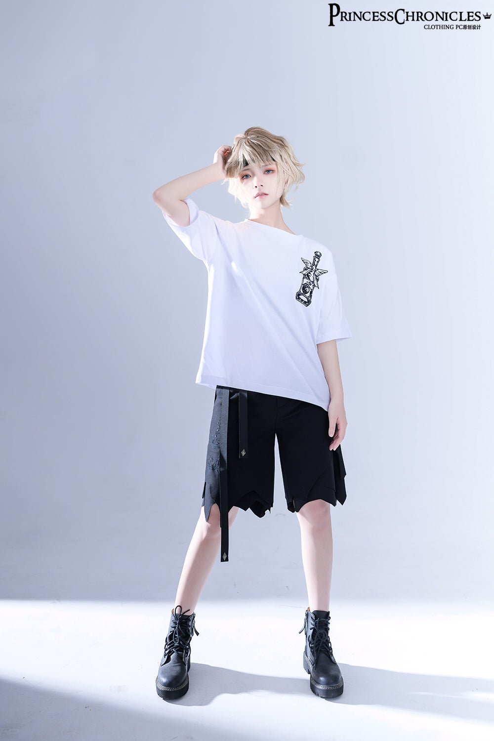 ブラック皇子系ショートパンツ イレギュラーヘム - grimoire