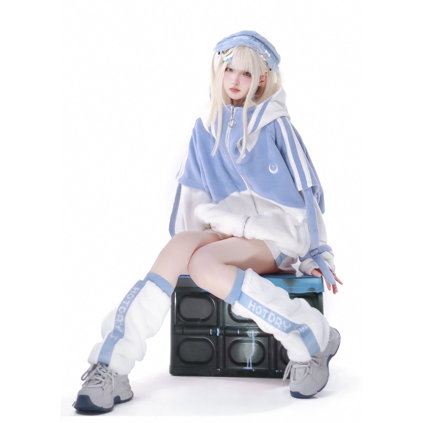 ふあもこ水色界隈 ハイネックフードのフリースパーカーセットアップ 天使界隈 - grimoire