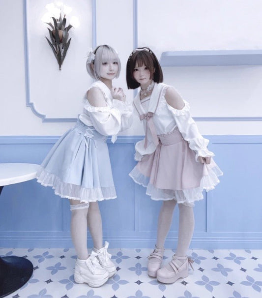 セーラーカラーオフショルダーシャツ&スカート - grimoire